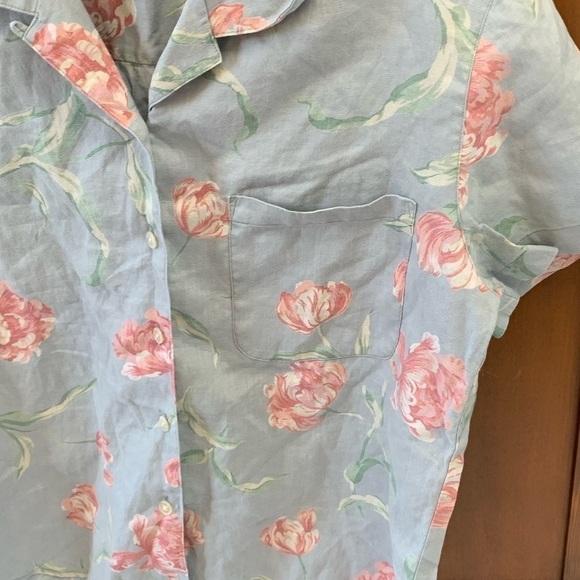 COPYRalph Lauren 💯 linen shortsleeve button down blouse top petite SM 17-19pit - Picture 4 of 4